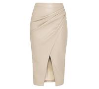 MAOAEAD Lange Lederröcke für Damen, hohe Taille, plissierter Schlitz, Kunstleder, Midirock, elegant, schwarz, Herbst, figurbetonter Bleistiftrock