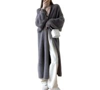MAOAEAD Langer Damen-Cardigan, Oversize, offene Vorderseite, Mohair-Strick, Staubwedel, lässig, gemütlich, Herbstmode, lange Strickjacken, grau, Einheitsgröße