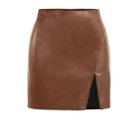 MAOAEAD Leder-Mini-Röcke für Damen, hohe Taille, Wickelrock, Herbst, sexy, figurbetont, kurze Röcke mit Schlitz, braun, S