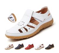 MAOAEAD Mary Jane Damenschuhe, echtes Leder, Fischer-Sandalen, Sommer, Komfort, geschlossene Zehen, orthopädische Sandalen, Freizeit, Arbeit, Büro, Stillschuhe, weiß, 44 EU