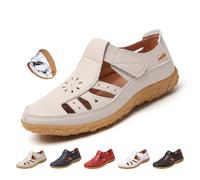 MAOAEAD Mary Jane Damenschuhe, echtes Leder, Fischer-Sandalen, Sommer, Komfort, geschlossene Zehen, orthopädische Sandalen, Freizeit, Arbeit, Büro, Stillschuhe, beige, 44 EU