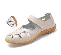MAOAEAD Orthopädische Loafer aus atmungsaktivem Leder, flache Damen-Sandalen, echtes Leder, rutschfeste Sandalen, geschlossene Zehen, Fischer-Sandalen, beige, 36 EU