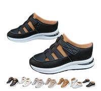 MAOAEAD Orthopädische Sandalen für Damen, hohl, atmungsaktiv, Plateau-Keilsandalen, Sneaker, bequem, geschlossene Zehenkeile, D Schwarz, 40.5 EU