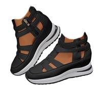 MAOAEAD Orthopädische Sneaker für Damen, hohl, atmungsaktiv, Plateau-Keilsandalen, Sneaker, geschlossene Zehensandalen mit seitlichem Reißverschluss, Schwarz , 39.5 EU