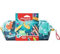 Maped Federmäppchen aus Stoff, waschbar, Motiv Jungle Fever Early Age für Kinder - mit Malwerkzeugen - 12 Buntstifte + 12 Filzstifte - ab 2 Jahren