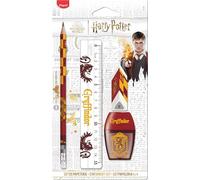 Maped - Gryffindor 4-teiliges Schreibwaren-Set - 1 transparentes Lineal 15 cm + 1 Anspitzer, 1 Loch + 1 Radiergummi + 1 Bleistift HB - Offizielles Lizenzprodukt von Harry Potter