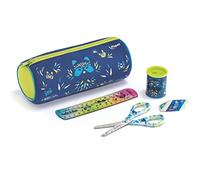Maped - Mini-Schulzubehör-Set für Kinder - 1 rundes Federmäppchen + 1 Paar Schere 13 cm + 1 Anspitzer Dose + 1 weißer Radiergummi + 1 Lineal 15 cm - Blau