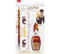 Maped - Gryffindor 4-teiliges Schreibwaren-Set - 1 transparentes Lineal 15 cm + 1 Anspitzer, 1 Loch + 1 Radiergummi + 1 Bleistift HB - Offizielles Lizenzprodukt von Harry Potter