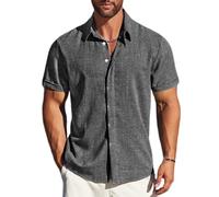 MAPICK Herren Leinenhemden Kurzarm Button Down Freizeithemd Business Kleid Kleidung Strandmode Sommer Tops, A-dark grey, XX-Large