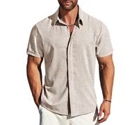 MAPICK Herren Leinenhemden Kurzarm Button Down Freizeithemd Business Kleid Kleidung Strandmode Sommer Tops, Schiefergrau, XX-Large
