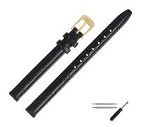 MARBURGER Uhrenarmband 12mm Leder Schwarz Gold Kroko (Caiman) Prägung Mit Naht - Montage Set 5291210000220