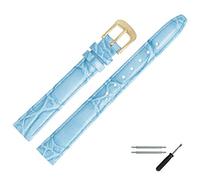 MARBURGER Uhrenarmband 12mm Leder Tuerkis Gold Kroko (Caiman) Prägung Mit Naht - Montage Set 5291259000220