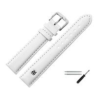 MARBURGER Uhrenarmband 12mm Leder Weiss Silber Glatt Mit Naht - Montage Set 1001220000120