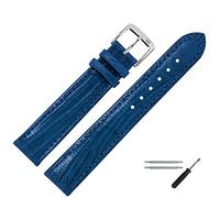 MARBURGER Uhrenarmband 14mm Leder Blau Silber Eidechse (Teju) Prägung Mit Naht - Montage Set 3551451000120