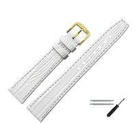 MARBURGER Uhrenarmband 14mm Leder Weiss Gold Eidechse (Iguana) Prägung Mit Naht - Montage Set 3051420000220