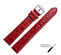 MARBURGER Uhrenarmband 16mm Leder Rot Silber XL Kroko Prägung Mit Naht - Montage Set 6811640000120