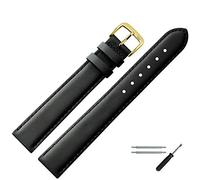 MARBURGER Uhrenarmband 16mm Leder Schwarz Gold XL Glatt Mit Naht - Montage Set 6601610000220