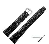 MARBURGER Uhrenarmband 16mm Leder Schwarz Silber Eidechse (Iguana) Prägung Mit Naht - Montage Set 3051610000120