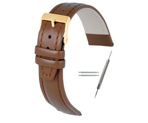 MARBURGER Uhrenarmband 18mm Leder Braun Gold Glatt Mit Naht - Montage Set 2891834000220