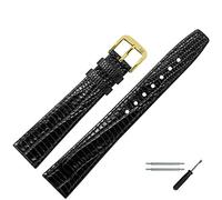 MARBURGER Uhrenarmband 18mm Leder Schwarz Gold Eidechse (Iguana) Prägung Mit Naht - Montage Set 3051810000220