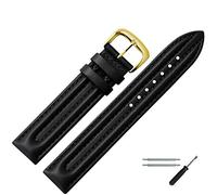 MARBURGER Uhrenarmband 18mm Leder Schwarz Gold Glatt Mit Naht - Montage Set 2501810000220