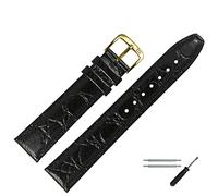 MARBURGER Uhrenarmband 18mm Leder Schwarz Gold Kroko (Caiman) Prägung Mit Naht - Montage Set 5291810000220