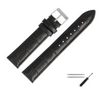 MARBURGER Uhrenarmband 18mm Leder Schwarz Silber Alligator Prägung Mit Naht - Montage Set 2771810000120
