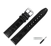 MARBURGER Uhrenarmband 20mm Leder Schwarz Silber Kroko (Caiman) Prägung Mit Naht - Montage Set 5292010000120