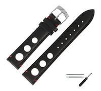 MARBURGER Uhrenarmband 20mm Leder Schwarz Silber Mit Naht - Montage Set 7732010410120