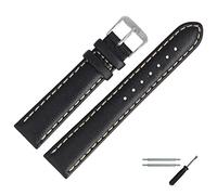 MARBURGER Uhrenarmband 22mm Leder Schwarz Silber Glatt Mit Naht - Montage Set 8062210000120
