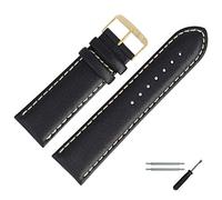MARBURGER Uhrenarmband 24mm Leder Schwarz Gold Glatt Mit Naht - Montage Set 8062410000220