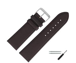 MARBURGER Uhrenarmband 28mm Leder Braun Silber Glatt Mit Naht - Montage Set 7592831000120