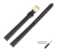 MARBURGER Uhrenarmband 8mm Leder Schwarz Gold XL Glatt Mit Naht - Montage Set 6600810000220