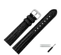 MARBURGER Uhrenarmband 8mm Leder Schwarz Silber Eidechse (Teju) Prägung Mit Naht - Montage Set 3550810000120