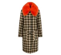 Marc Cain Collections - Hahnentritt-Mantel mit Fake-Fur-Kragen tannin - Gr. - 42