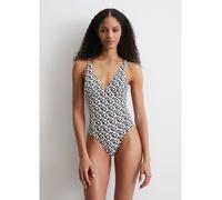 Badeanzug MARC O'POLO "Millefleur", Damen, Gr. L, N-Gr, millefleur print schwarz navy, Elasthan, Polyamid, gemustert, Badeanzüge Badeanzug, tiefer V-Ausschnitt, herausnehmbare Cups, doppellagig (94224