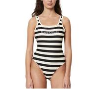 Badeanzug MARC O'POLO "Classic Stripes", Damen, Gr. L, N-Gr, schwarz-weiß (schwarz, weiß), Elasthan, Polyamid, gestreift, Badeanzüge Badeanzug, tiefer Rückenausschnitt, Streifen, Logoschriftzug (94100