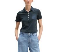 Poloshirt MARC O'POLO "mit Material-Mix-Details", Damen, Gr. XS, deep night blau, Obermaterial: 100% Baumwolle, unifarben, slim fit, normaler Saum, Shirts (47410510-XS) deep night blau