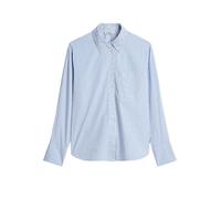 Langarmbluse MARC O'POLO "aus Premium-Baumwoll-Popeline", Damen, Gr. 42, bright blau, Obermaterial: 100% Baumwolle, gestreift, Basic, loose fit normal, Manschette, Blusen (66427522-42) bright blau