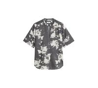 Kurzarmbluse MARC O'POLO "aus bedrucktem Baumwoll-Voile", Damen, Gr. 38, dunkelgrau, Obermaterial: 100% Baumwolle, bedruckt, regular fit normal, V-Ausschnitt, Blusen (71432332-38) dunkelgrau