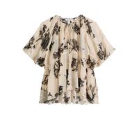 Kurzarmbluse MARC O'POLO "aus Crinkle-Viskose", Damen, Gr. 34, beige (light braun), Obermaterial: 100% Viskose, bedruckt, loose fit normal, Rundhals, elastischer Bund, Blusen (74435051-34) light braun