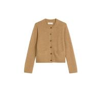 Cardigan MARC O'POLO "aus Bouclé-Garn", Damen, Gr. M, braun (pure sand), Obermaterial: 50% Baumwolle, 35% Lama, 15% Polyamid, unifarben, casual, regular fit, Rundhals, Langarm Rippbündchen, Strickjack