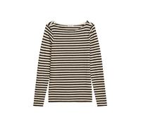 Langarmshirt MARC O'POLO "aus Organic-Cotton-Slub-Jersey", Damen, Gr. M, braun (schwarz), Obermaterial: 100% Baumwolle, gestreift, Basic, regular fit, U-Boot-Ausschnitt, normaler Saum, Shirts Langarms