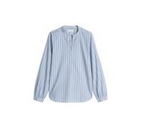 Langarmbluse MARC O'POLO "aus gestreifter Papertouch-Popeline", Damen, Gr. 38, blau (medium blau), Obermaterial: 100% Baumwolle, gestreift, regular fit normal, V-Ausschnitt, Manschette, Blusen (114804