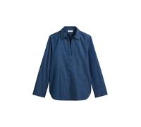 Langarmbluse MARC O'POLO "mit TENCEL™ Lyocell", Damen, Gr. 36, deep mid blau wash, Obermaterial: 79% Baumwolle, 21% Lyocell, unifarben, elegant, regular fit normal, V-Ausschnitt, Langarm Manschette, B