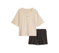 Shorty MARC O'POLO "Mix N Match Cotton", Damen, Gr. S, french oak, schwarz geo print, Single Jersey, Obermaterial: 100% Baumwolle, bequem kurz, Rundhals, weit, Homewear-Sets Shorty, mit Rundhalsaussch