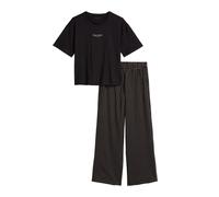 Pyjama MARC O'POLO "Mix N Match Cotton", Damen, Gr. XS (34), schwarz, schwarz geo print, Single Jersey, Obermaterial: 100% Baumwolle, bequem lang, Rundhals, Homewear-Sets Pyjama, Shirt mit kurzem Arm,