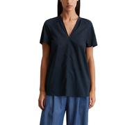 Kurzarmbluse MARC O'POLO "aus leichtem Baumwolle-Voile", Damen, Gr. 38, blau (schwarz navy), Obermaterial: 100% Baumwolle, unifarben, Basic, regular fit normal, V-Ausschnitt, normaler Saum, Blusen (73