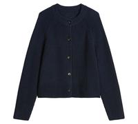 Marc O'Polo Damen Strickjacke - Rippstrick-Cardigan, Rundhals, Organic Cotton, Loose Fit M Blau