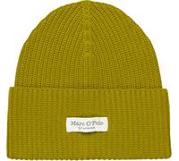Beanie MARC O'POLO, Damen, grün (khaki), Rippstrick, Baumwolle, unifarben, casual, Mützen, breiter Umschlag, Markenlabel, Rippstrick (53972436-0) khaki